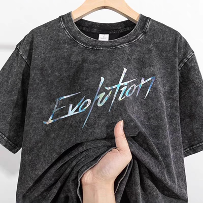 谢霆锋2025演唱会evolution进化镭射反光水洗灰纯棉T恤潮流周边