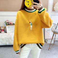 Real shot 250g embroidered cartoon cartoon with loose and thickened Plush long sleeve Pullover