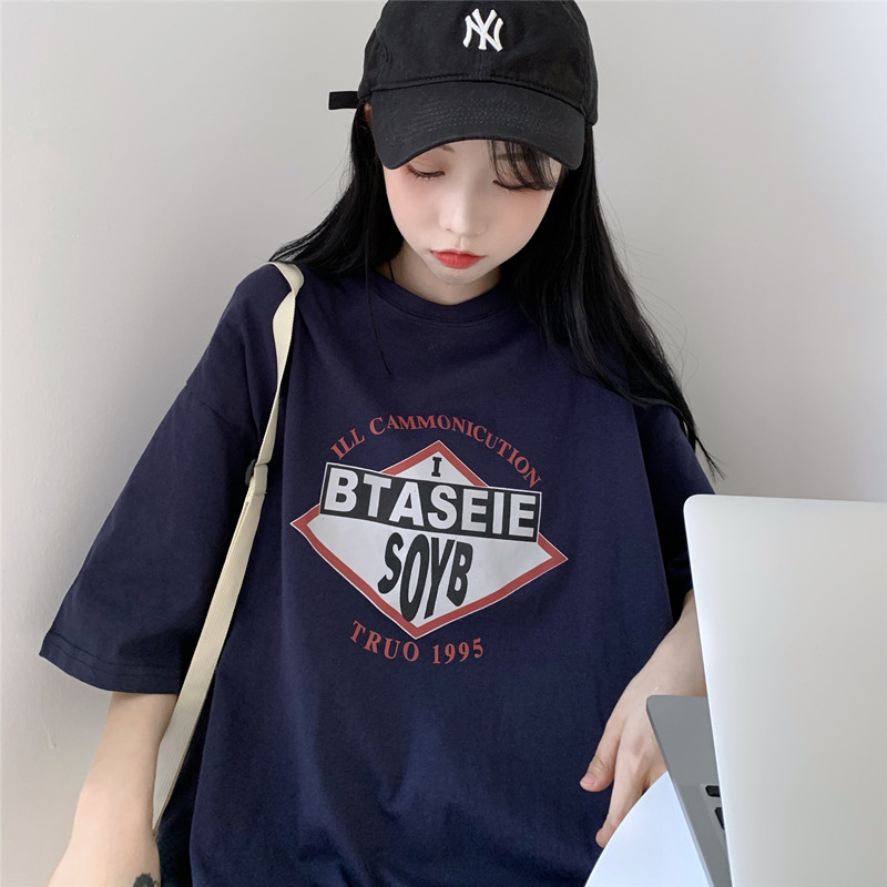 Real price college style loose letter short sleeve T-shirt girl