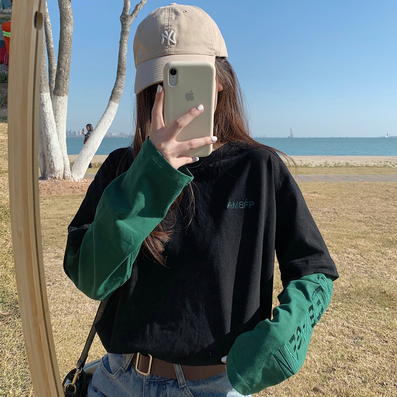 Two long sleeve T-shirt women's loose Korean sweet spicy top