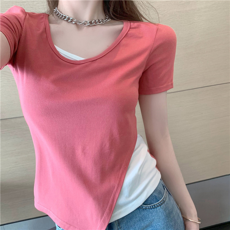 Official picture real price short sleeve t-shirt female irregular