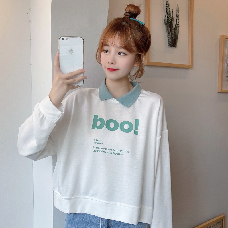 Real shot fish scale 7525 cotton short sweater women's thin net red loose polo collar letter top