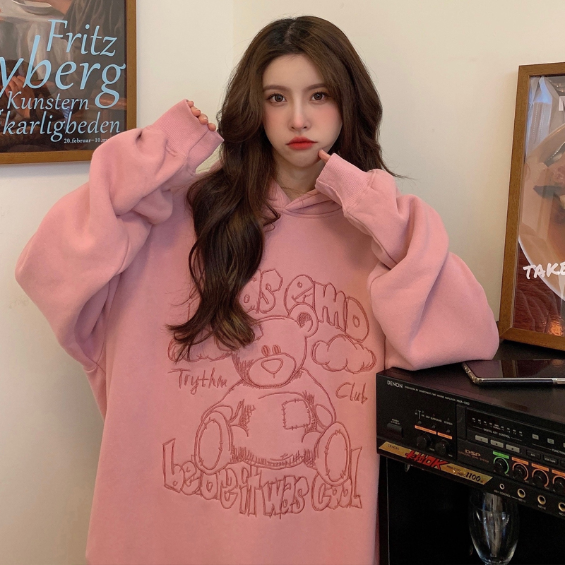 Real shot 250g bear sweater women's loose Korean version lazy wind Plush New Year's clothes