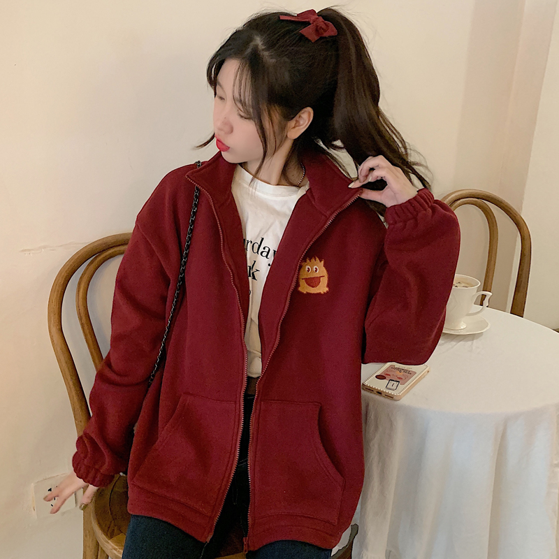 Real shot 250g stand collar jacket women's winter Korean version loose Plush thickened soft style Baseball Jacket