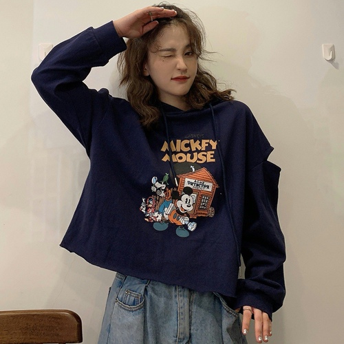 Actual shooting of thin short sweater women's loose Korean lazy wind hole top