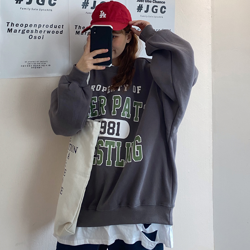 Real shot of 250 grams of women's sweater loose Korean version of lazy style with plush thickened ins fake two tops