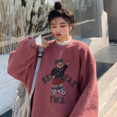 Real shot 250g cashmere sweater women's loose Korean languid BF Plush thick top