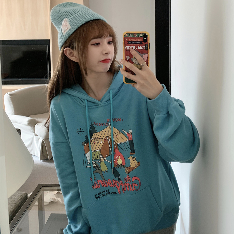 Real shot polyester Plush 250g cartoon ins Plush thickened Hoodie