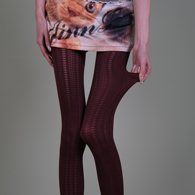 酒红底爱心织纹连裤袜女