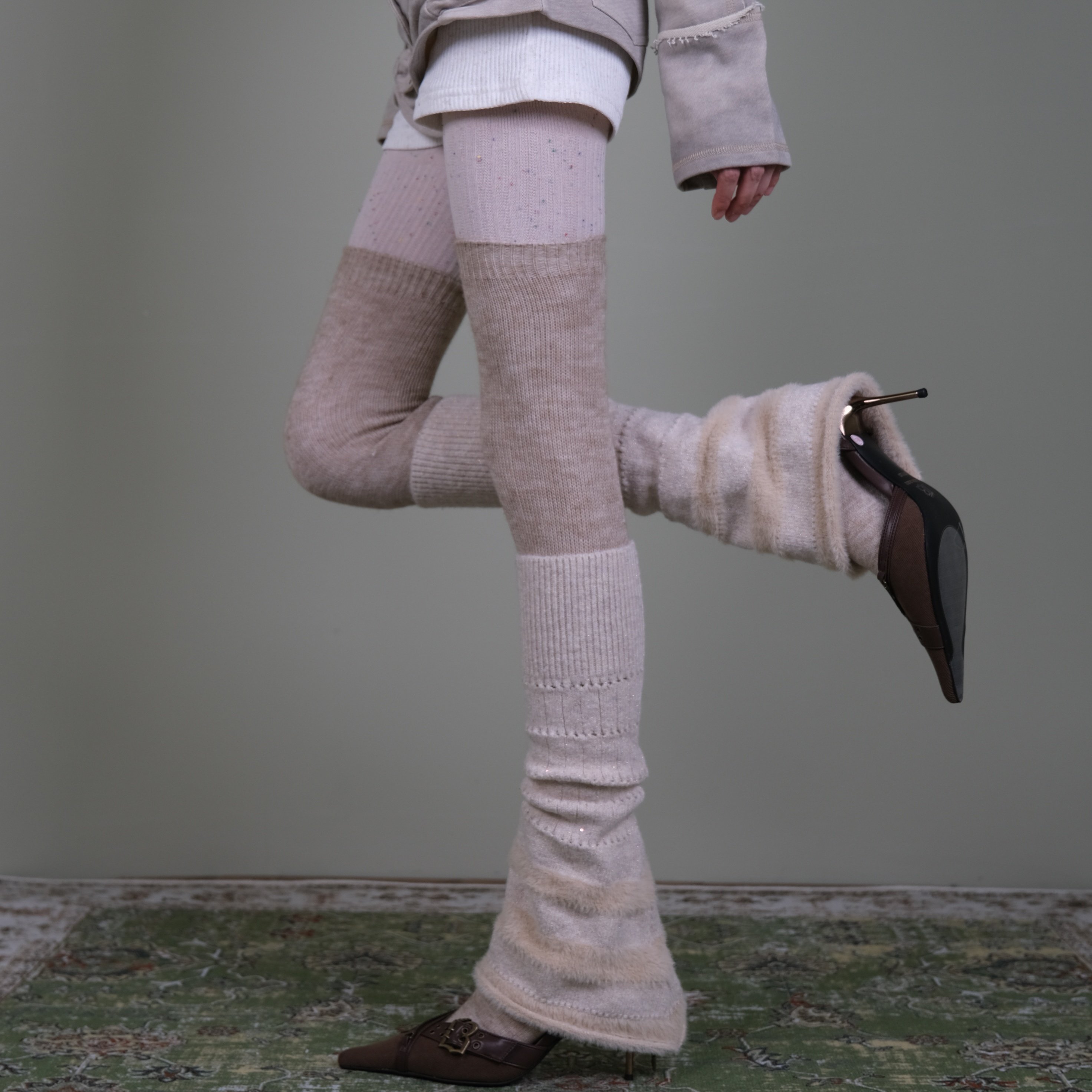 西岭【彩点针织连裤袜女 温柔优雅风 搭米白毛绒羊毛针织堆堆袜套,女士内衣/男士内衣/家居服,长筒袜,淘宝优惠券,粉丝福利购,淘宝优惠卷