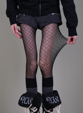 黑菱格网纱连裤袜女暗黑复古风