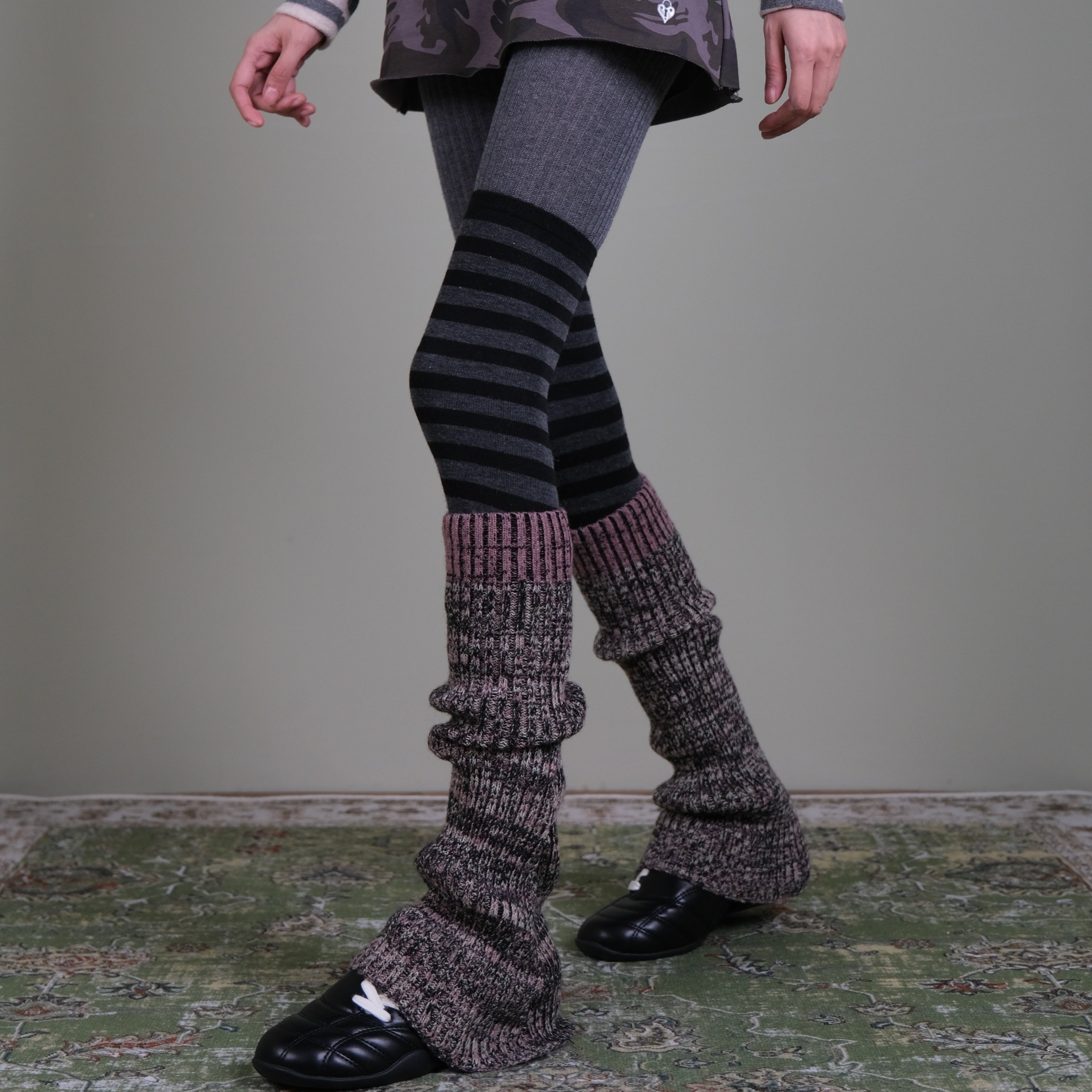 西岭【冬季保暖羊毛连裤叠过膝条纹袜叠穿粉棕混色针织堆堆袜木质,女士内衣/男士内衣/家居服,长筒袜,淘宝优惠券,粉丝福利购,淘宝优惠卷