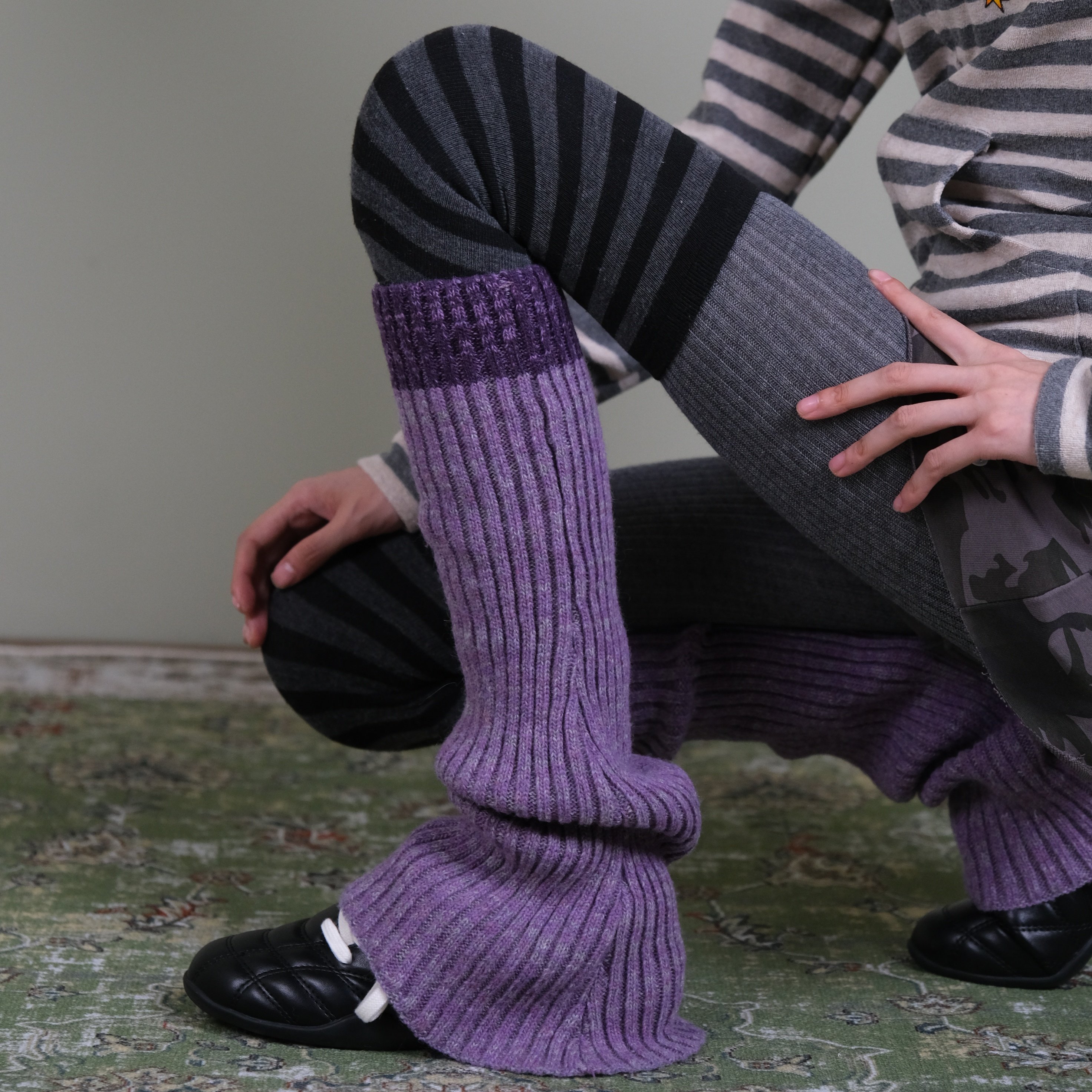 西岭【冬季保暖连裤袜羊毛叠穿过膝条纹袜叠穿紫色针织堆堆袜套,女士内衣/男士内衣/家居服,长筒袜,淘宝优惠券,粉丝福利购,淘宝优惠卷