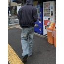 男女潮牌高街休闲裤 INKNOTS美式 复古裂纹水洗做旧蓝色Baggy牛仔裤