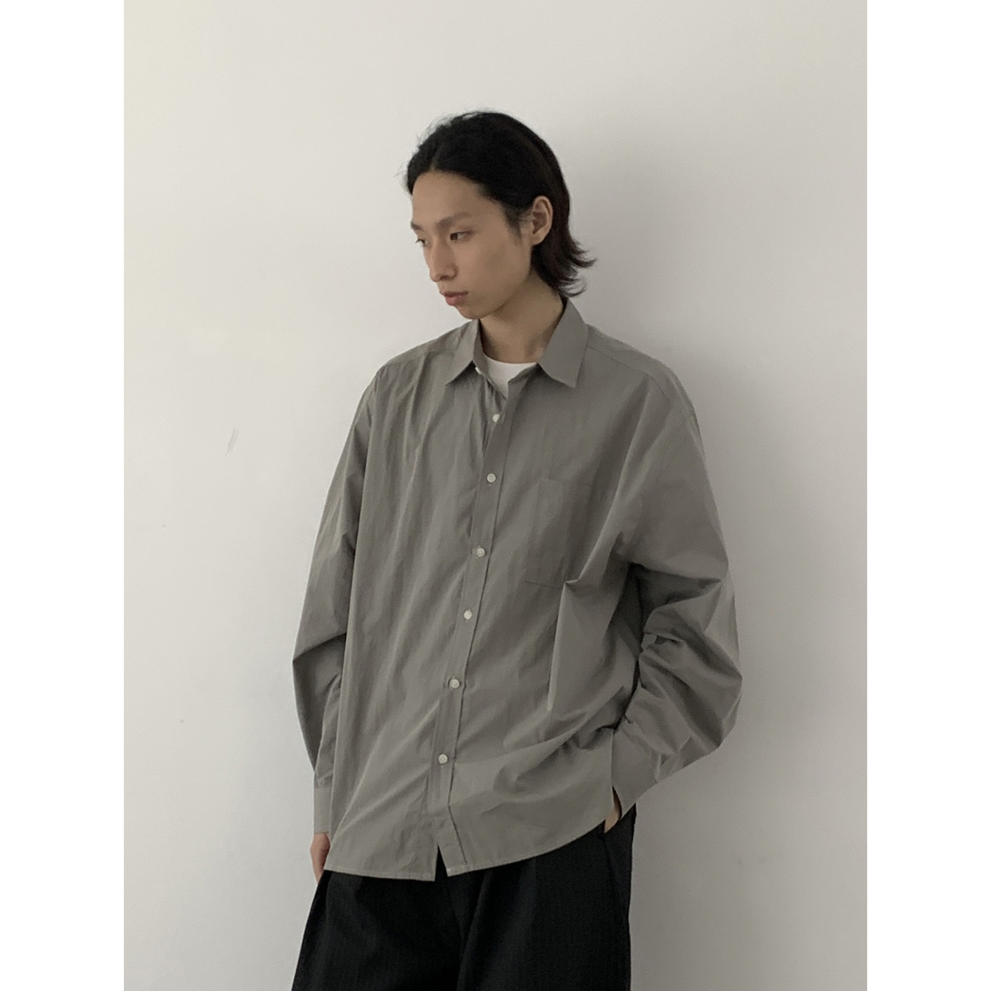 INKNOTS皱褶感肌理廓形长袖衬衫