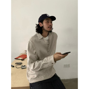 INKNOTS高级感老钱亚麻假两件长袖 男女宽松条纹cleanfit衬衣 衬衫