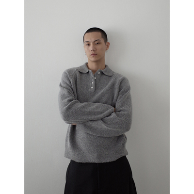 INKNOTS美式复古polo针织衫休闲老钱慵懒风男女长绒毛翻领毛衣潮