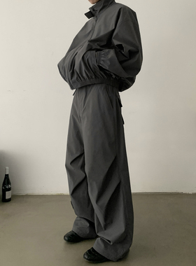 INKNOTS美式复古抗皱廓形伞兵裤男女宽松阔腿休闲机能风运动长裤