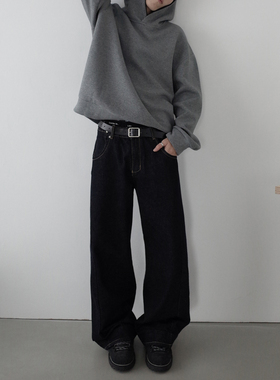 INKNOTS美式巴黎扣原色单宁直筒牛仔裤男女cheanfit宽松休闲长裤