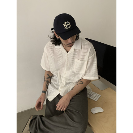 INKNOTS复古简约高级感老钱风短袖衬衫男宽松古巴领cleanfit衬衣