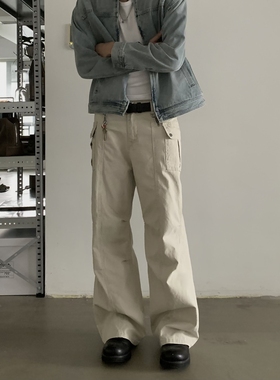 INKNOTS美式复古宽松直筒工装裤男女水洗做旧多口袋街头休闲长裤