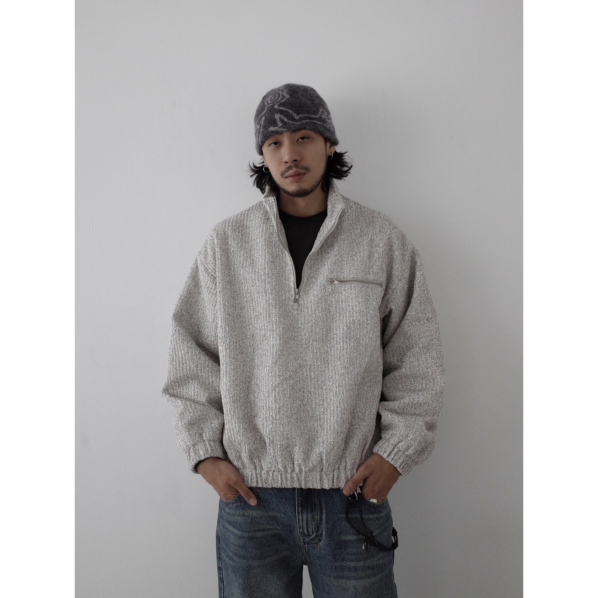 INKNOTS美式复古花纱高质感加绒毛衣男女老钱半拉链套头短宽卫衣,男装,针织衫/毛衣,淘宝优惠券,粉丝福利购,淘宝优惠卷