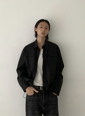 INKNOTS早秋新款美式简约黑色衬衫男女通勤休闲宽松百搭长袖衬衣