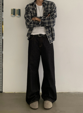 INKNOTS复古长期主义通勤直筒原色丹宁黑色牛仔裤男女宽松长裤潮