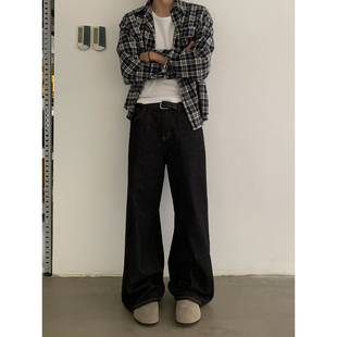 INKNOTS复古长期主义通勤直筒原色丹宁黑色牛仔裤 潮 男女宽松长裤