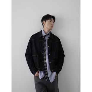 INKNOTS美式 复古牛仔夹克男女水洗设计感短宽翻领休闲百搭外套潮