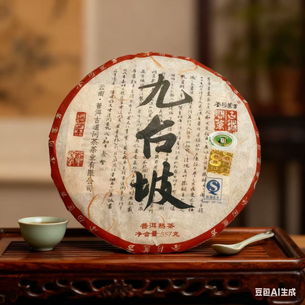 【古道问茶】2008年九台坡古树茶陈年普洱357克紧压茶饼熟普茶