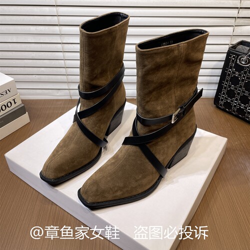 皮带扣短靴瘦瘦靴粗跟高筒靴长靴