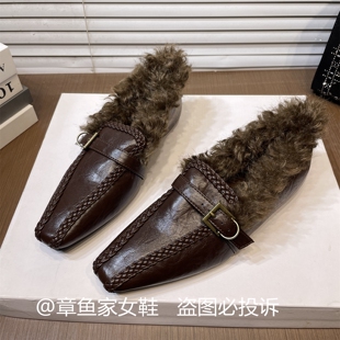 冬季加绒深口单鞋女秋冬保暖舒适乐福鞋英伦风毛毛鞋冬天小皮鞋