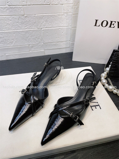 单鞋 气质姐姐 法式 小众设计感一字带包头凉鞋 名媛细跟尖头高跟鞋