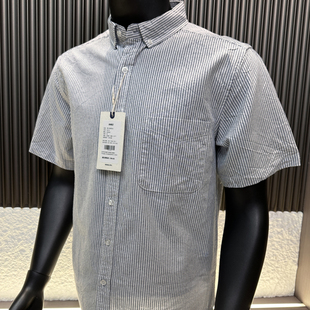 新品 夏季 清爽文艺范 全棉细竖条纹衬衣休闲短袖 衬衫 男士 CF&CLO