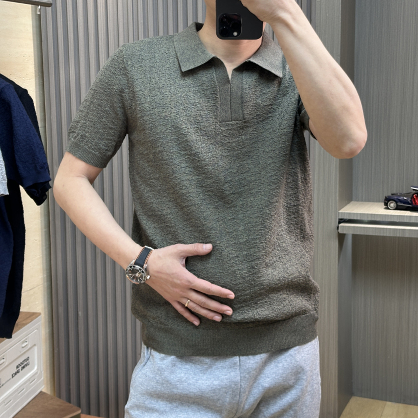 老钱风 无扣海鸥领男款棉纱混纺针织衫夏季半袖透气翻领短袖毛衣T,男装,T恤,淘宝优惠券,粉丝福利购,淘宝优惠卷