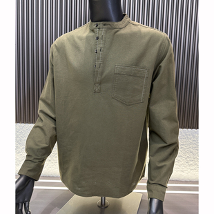 衬衫 半门襟立领长袖 100棉成衣水洗亲肤透气春复古休闲男士 CF&CLO