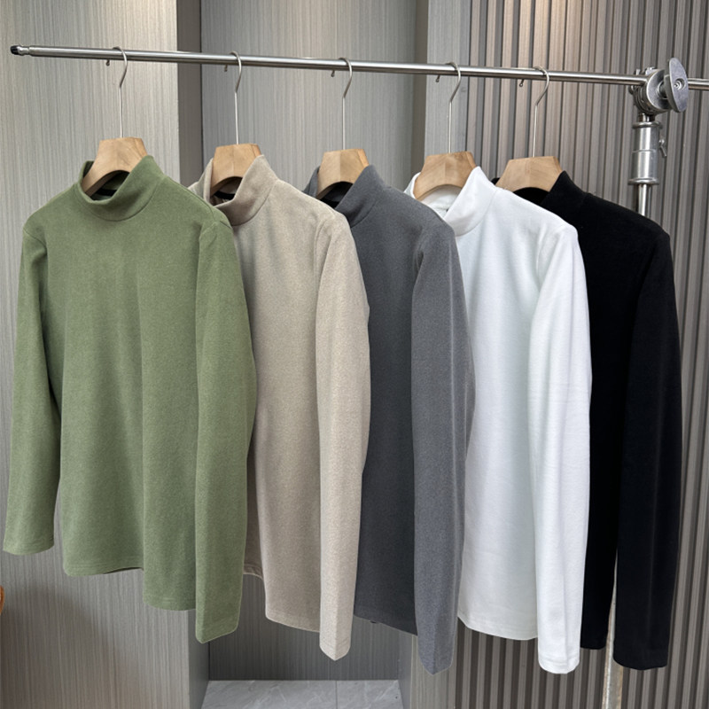 280克双面德绒半高领长袖T恤