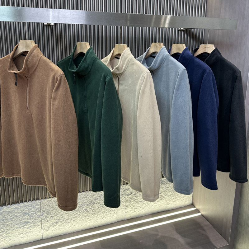 冬半拉链柔软透气立领休闲抓绒衣