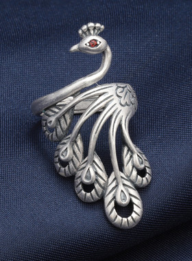 纯银戒指990足银孔雀指环女 复古做旧民族风宽面凤凰戒子饰品批发