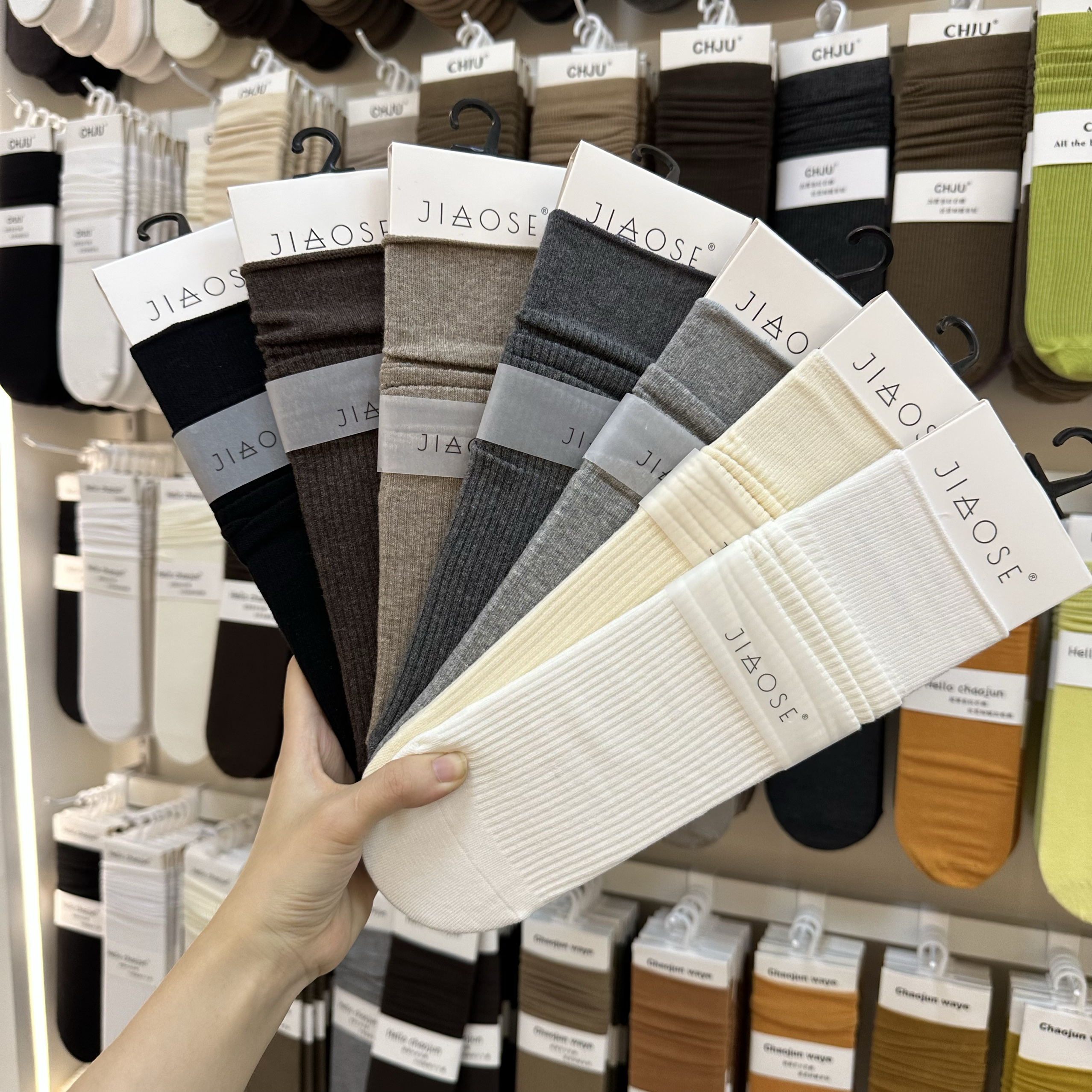 5双包邮JIAOSE300138堆堆袜子抽条女中筒袜秋冬ins无骨卷边带跟