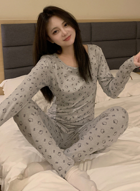 新款秋冬季睡衣女款保暖德绒性感纯欲风灰色TK猫套装加厚家居服