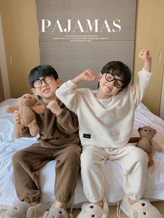 男女童秋冬季儿童保暖双面摇粒绒长袖居家服男童宽松休闲睡衣套装