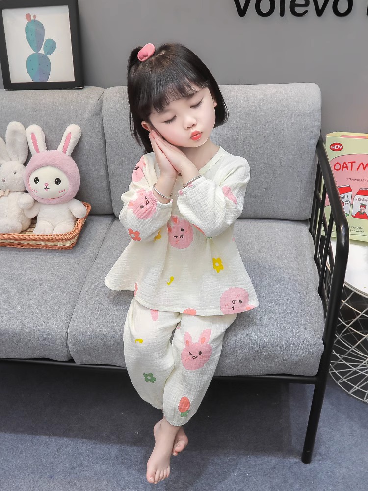 春秋女童长袖长裤家居服套装甜美可爱公主中小童薄款睡衣两件套