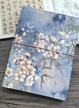 月雾蓝星 唯美中式烫金浮雕活页A5A6A7手帐本 加厚手工布艺本卡册