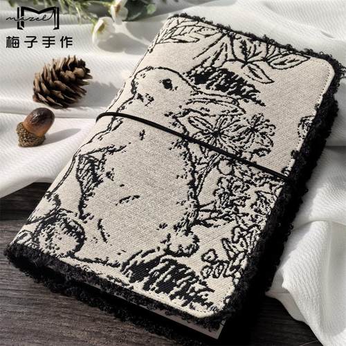 线描兔子 简约黑白复古活页A5A6A7手帐本加厚手账 卡册收纳日记本