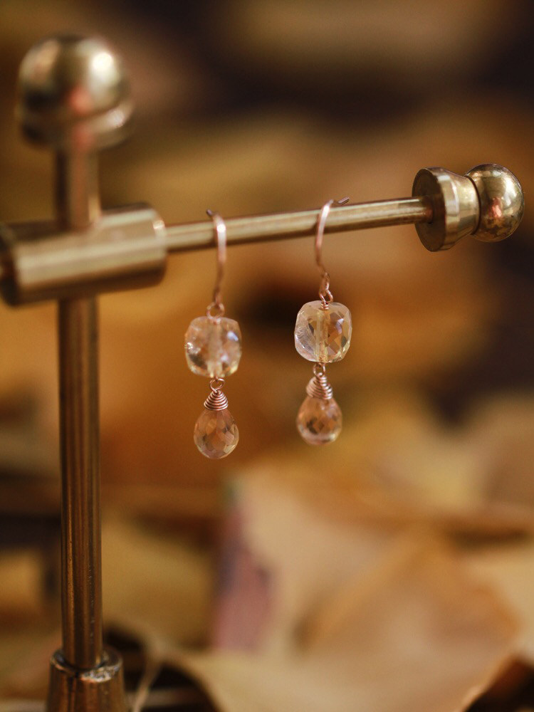 *小夏日*冰糖炖雪梨*天然黄水晶方块水滴14K包金耳环原创简洁耳夹,饰品/流行首饰/时尚饰品新,耳环,淘宝优惠券,粉丝福利购,淘宝优惠卷