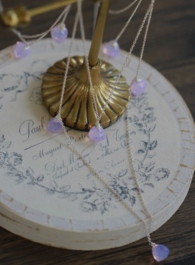 *小夏日*暗恋*温柔薰衣草石英石粽子水滴925纯银双层项链毛衣链女