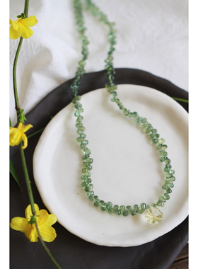 迎春花*天然烟花钻切多边形柠檬晶绿磷灰石水滴14K包金原创锁骨链