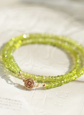 天然橄榄石包金项链原创女